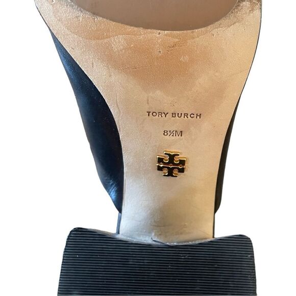 Tory Burch Equestrian Link Leather High Heeled Mules - Picture 9 of 10